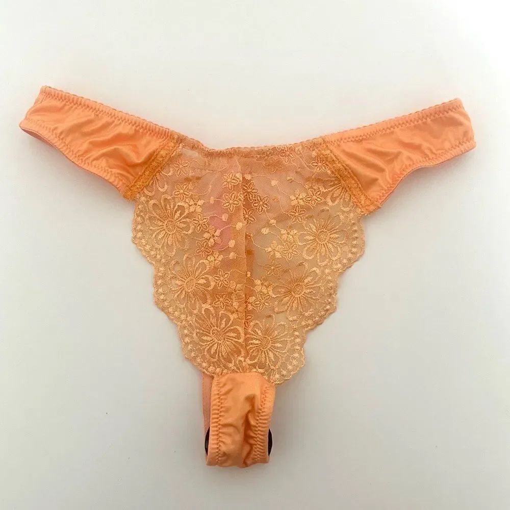Dolls Kill Sugar Thrillz Orange Sheer Lace Sexy Lingerie Thong